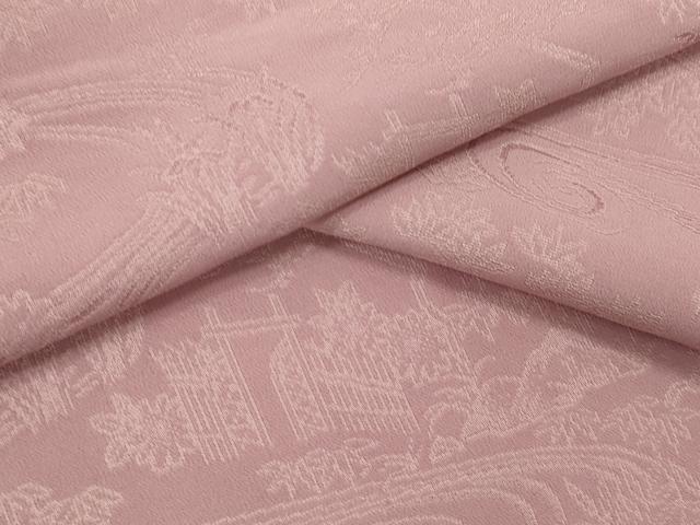 平和屋着物▽上質な色無地　単衣　松竹梅流水風景地紋　退紅色　正絹　逸品　CAAV9434ze