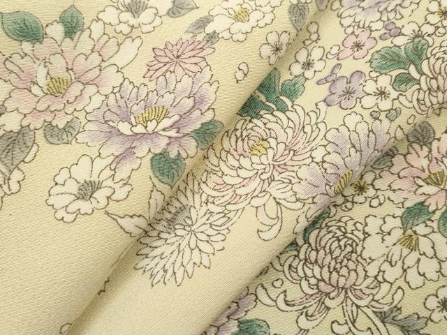 平和屋着物▽上質な小紋　単衣　草花文　正絹　逸品　CAAV9444ze