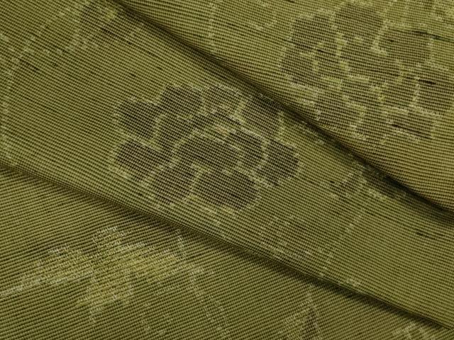 平和屋着物▽上質な紬　単衣　花唐草鳥文　正絹　逸品　CAAV9486ze