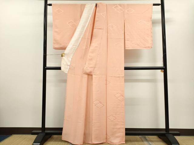 平和屋着物▽上質な色無地　単衣　菱草花地紋　一斤染色　正絹　逸品　CAAV9502ze 平和屋着物▽上質な色無地 単衣 菱草花地紋 一斤染色 正絹 逸品