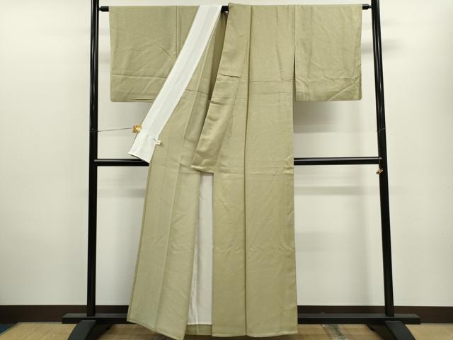 平和屋着物○上質な色無地 草花地紋 青白橡色 京都きもの友禅