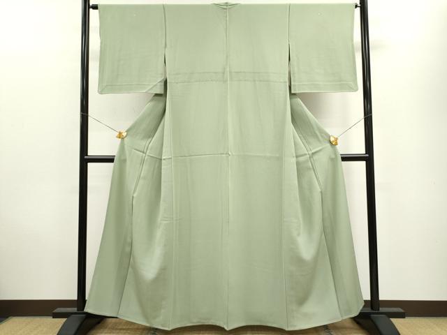 平和屋着物▽上質な色無地　単衣　流水地紋　柳染色　正絹　逸品　DAAV5347az 平和屋着物▽上質な色無地 単衣 流水地紋 柳染色 正絹 逸品