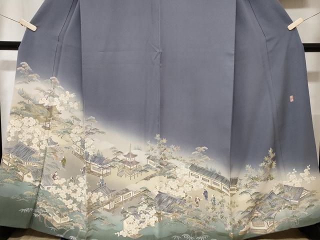 平和屋着物●十日町友禅作家　林静穂　訪問着　人物風景文　暈し染め　正絹　逸品　CAAW0519ev 平和屋着物○十日町友禅作家 林静穂 訪問着 人物風景文 暈