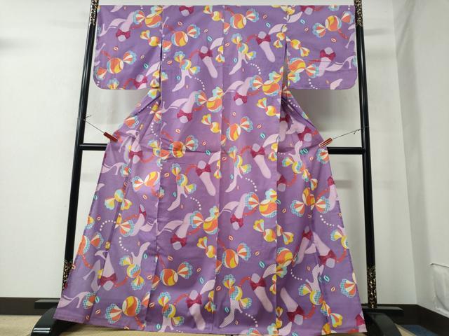 平和屋着物∴夏物　倖田來未　浴衣　綿紅梅　飴　ハイヒール　ネックレス　逸品　未使用　CAAW0816ng