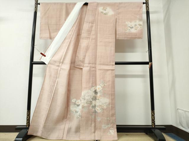 平和屋本店□極上 夏物 訪問着 生紬 手描き 菊 逸品 CZAA2708s5