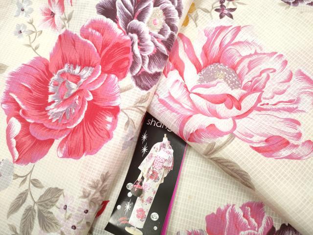 平和屋着物∴夏物　浴衣　綿紅梅　牡丹　綿　逸品　未使用　CAAW0932ng