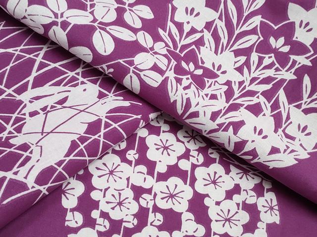 平和屋着物∴夏物　浴衣　跳兎　草花丸文　綿　逸品　CAAW0944ng