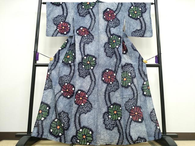 平和屋着物∴夏物　浴衣　有松鳴海絞り　よろけ縞菊文　綿　逸品　CAAW1041ng