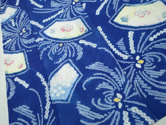 平和屋着物∴夏物　浴衣　有松鳴海絞り　乱菊　地紙花文　綿　逸品　CAAW1079ng