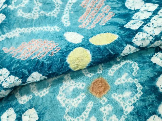 平和屋着物∴夏物 浴衣 有松鳴海絞り 舞蝶菊文 綿 逸品 CAAW1082ng