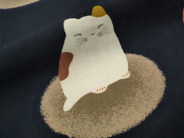 平和屋着物∴夏物 浴衣 鈴 猫 黒地 綿 逸品 CAAW1104ng 平和屋着物