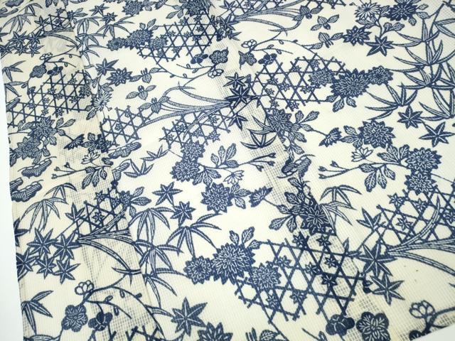 平和屋着物∴夏物　浴衣　綿紅梅　型染め　籬松竹梅菊文　綿　逸品　CAAW1119ng 平和屋着物∴夏物 浴衣 綿紅梅 型染め 籬松竹梅菊文 綿 逸品