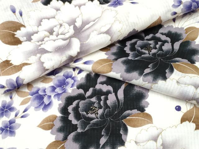 平和屋着物∴夏物　浴衣　縦綿絽　牡丹　金彩　綿　逸品　CAAW1125ng