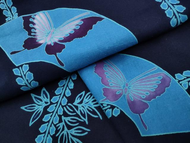 平和屋着物∴夏物　浴衣　枝葉間道　地紙舞蝶文　綿　逸品　CAAW1129ng