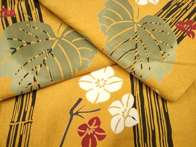 平和屋着物∴夏物　浴衣　竹縞　モンステラ花文　逸品　CAAW1130ng