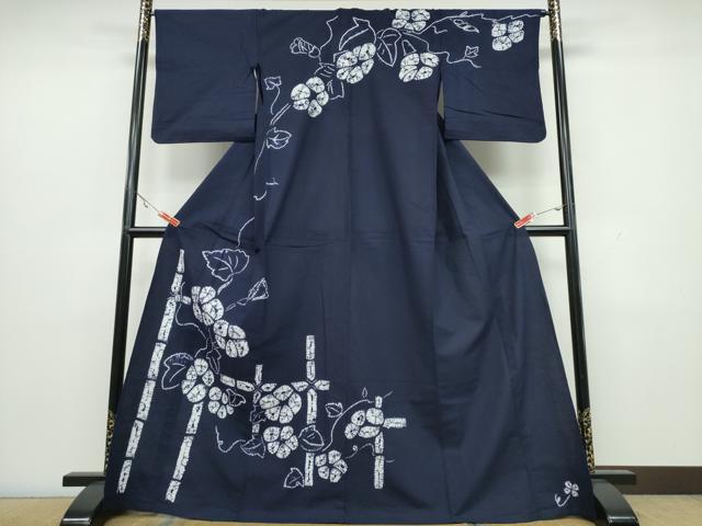 平和屋着物∴夏物　浴衣　訪問着　有松鳴海絞り　竹縞蔦の葉花文　綿　逸品　CAAW1139ng