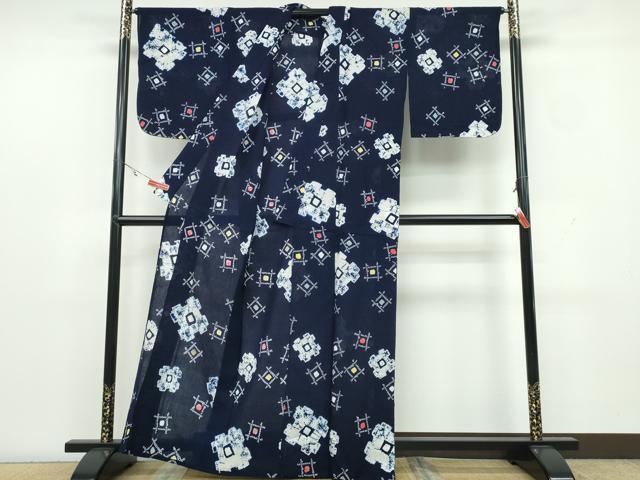 平和屋着物∴夏物 浴衣 有松鳴海絞り 乱菊 市松麻の葉間道 綿 逸品