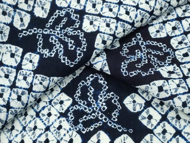 平和屋着物∴夏物　浴衣　有松鳴海絞り　蜘蛛絞り　舞葉文　綿　逸品　CAAW1153ng