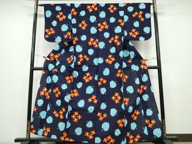 平和屋着物∴夏物 浴衣 舞葉花文 綿 逸品 CAAW1171ng