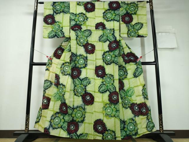 平和屋着物∴夏物　浴衣　有松鳴海絞り　舞菊文　綿　逸品　未使用　CAAW1184ng