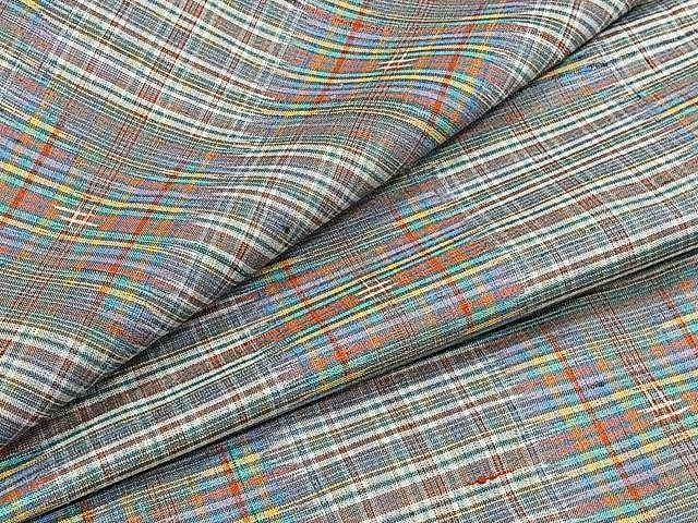 平和屋着物▽上質な紬　単衣　格子柄　正絹　逸品　CAAW1209xi