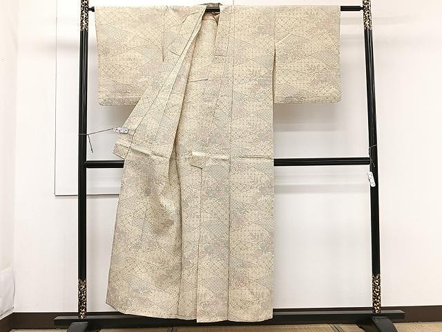 平和屋着物▽上質な紬　単衣　花唐草文　正絹　逸品　CAAS2469xi 平和屋着物▽上質な紬 単衣 花唐草文 正絹 逸品 CAAS2469xi