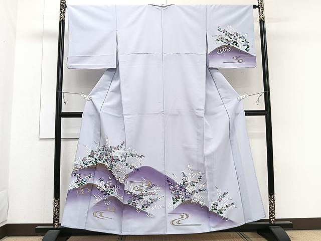 平和屋着物▽訪問着　単衣　草花文　金彩　洗える着物　CAAW1237xi