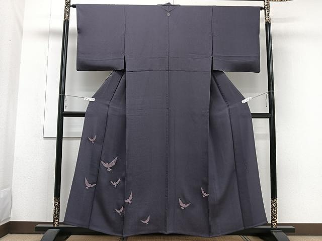 平和屋着物▽染色作家　斉藤三才　訪問着　単衣　刺繍　飛鳥文　寿光織　褐色　やまと誂製　反端付き　正絹　逸品　CAAW1265xi