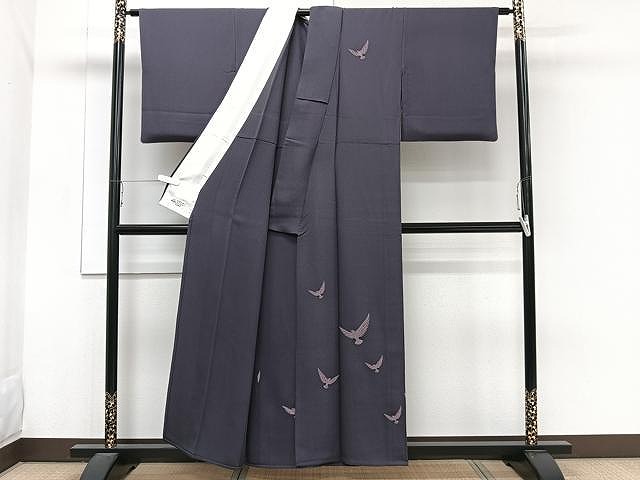 平和屋着物▽染色作家　斉藤三才　訪問着　単衣　刺繍　飛鳥文　寿光織　褐色　やまと誂製　反端付き　正絹　逸品　CAAW1265xi_1