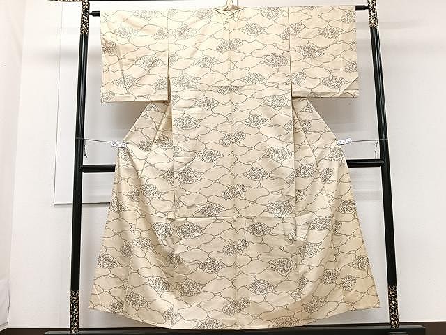 平和屋着物▽上質な紬　単衣　更紗花唐草文　正絹　逸品　CAAQ8941vf 平和屋着物▽上質な紬 単衣 更紗花唐草文 正絹 逸品 CAAQ8941vf