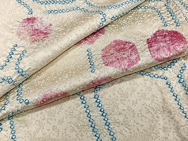 平和屋着物▽上質な小紋　単衣　絞り　亀甲丸文　正絹　逸品　CAAW1340xi