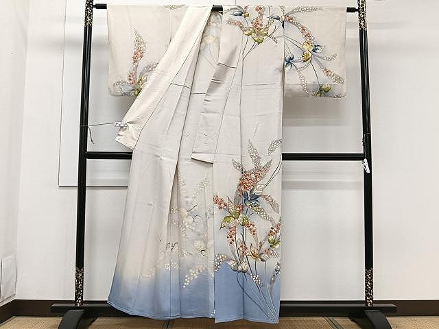 平和屋着物▽セミアンティーク　大正ロマン　訪問着　単衣　草花文　暈し染め　金彩　正絹　逸品　CAAW1362xi_1