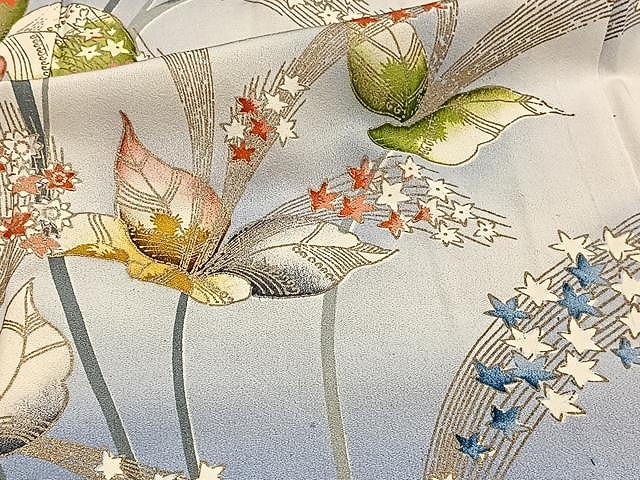 平和屋着物▽セミアンティーク　大正ロマン　訪問着　単衣　草花文　暈し染め　金彩　正絹　逸品　CAAW1362xi 平和屋着物▽セミアンティーク 大正ロマン 訪問着 単衣 草花文 暈し