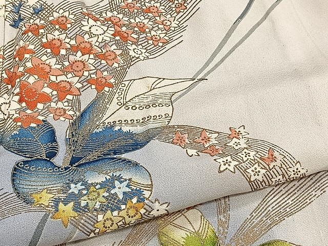 平和屋着物▽セミアンティーク　大正ロマン　訪問着　単衣　草花文　暈し染め　金彩　正絹　逸品　CAAW1362xi 平和屋着物▽セミアンティーク 大正ロマン 訪問着 単衣 草花文 暈し