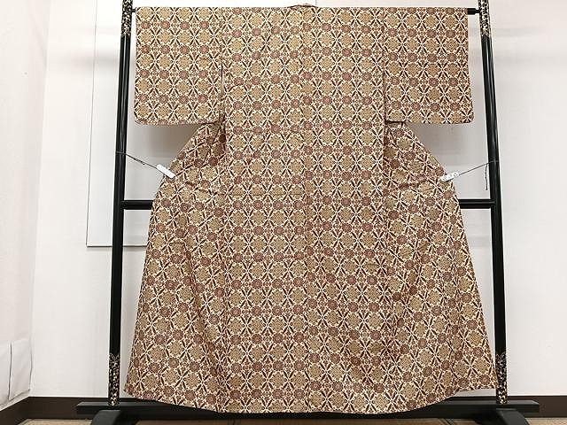 平和屋着物▽本場染大島紬　単衣　七宝花文　正絹　逸品　CAAW1375xi 平和屋着物▽本場染大島紬 単衣 七宝花文 正絹 逸品 CAAW1375xi