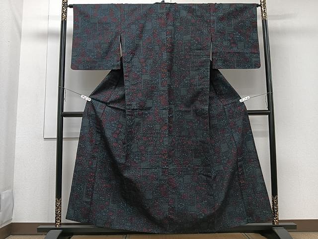 平和屋着物▽上質な紬 単衣 草花文 正絹 逸品 CAAW1379xi