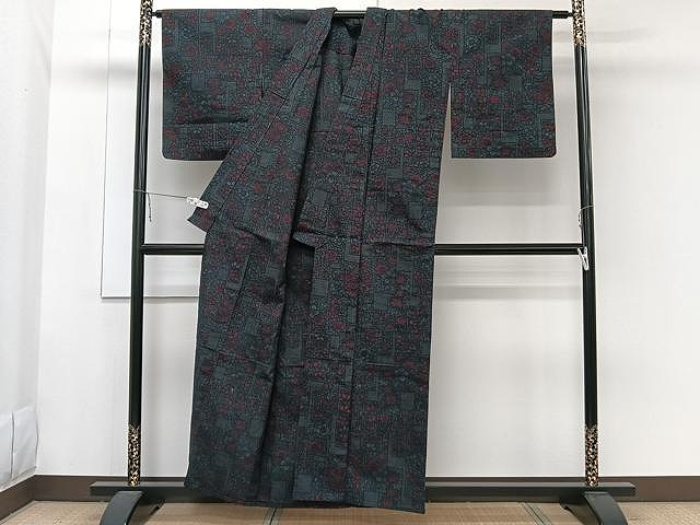 平和屋着物▽上質な紬 単衣 草花文 正絹 逸品 CAAS2427xi