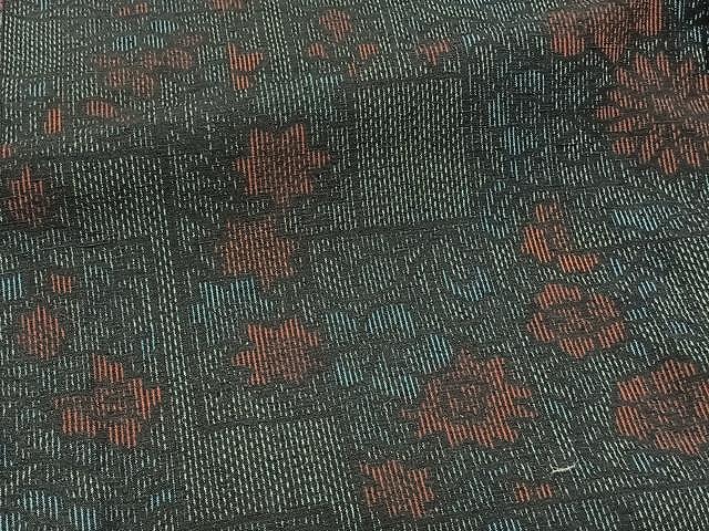 平和屋着物▽上質な紬 単衣 草花文 正絹 逸品 CAAW1379xi