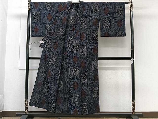 平和屋着物▽結城ちぢみ　単衣　花唐草文　正絹　逸品　CAAW1393xi 平和屋着物▽結城ちぢみ 単衣 花唐草文 正絹 逸品 CAAW1393xiの通販は