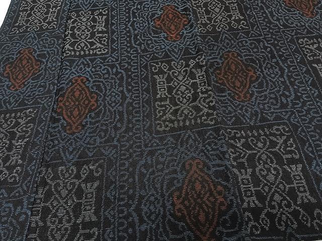 平和屋着物▽上質な紬 単衣 ちぢみ織り 花唐草文 正絹 逸品