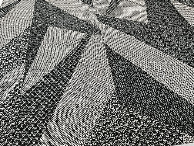 平和屋着物▽上質な小紋 単衣 型染め 切嵌吉祥文 黒地