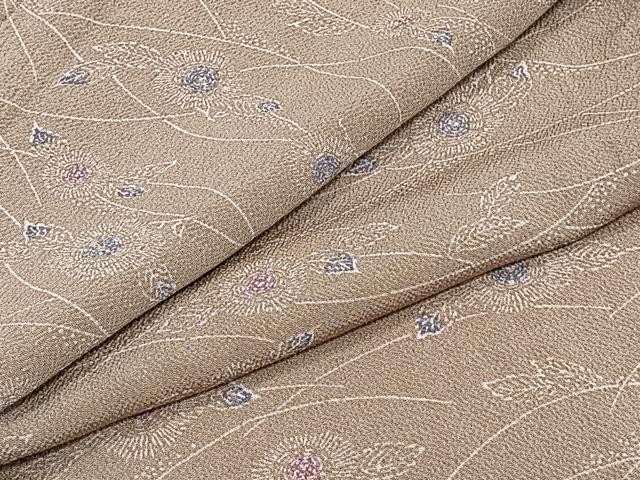 平和屋着物▽上質な小紋　単衣　型染め　草花文　鬼しぼ縮緬　正絹　逸品　CAAW1529xi