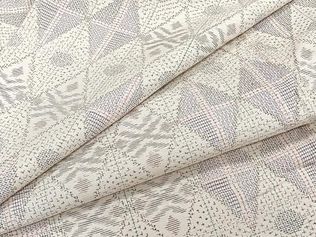 平和屋着物▽上質なお召　単衣　幾何学文　正絹　逸品　CAAW1530xi