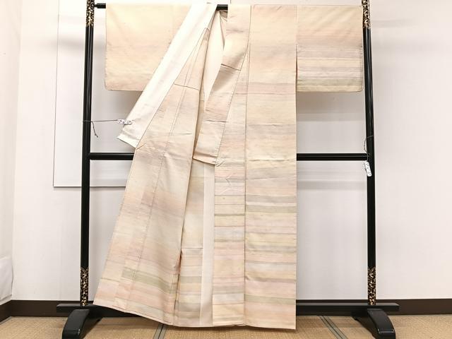 平和屋着物▽紅花紬 米沢 訪問着 単衣 霞文 正絹 逸品 CAAW1532xi