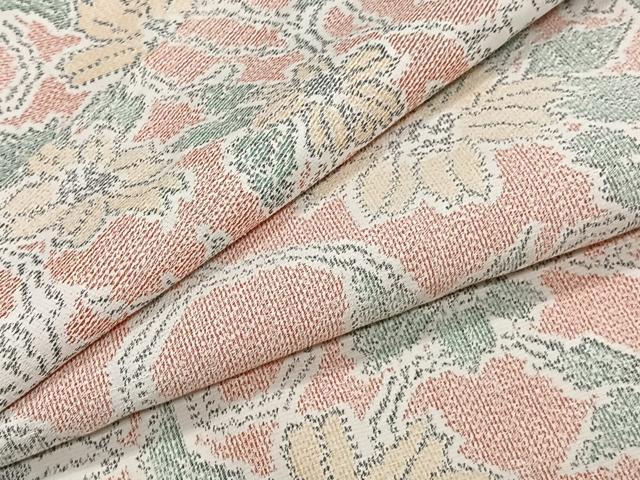 平和屋着物▽上質な紬　単衣　花唐草文　正絹　逸品　CAAW1549xi