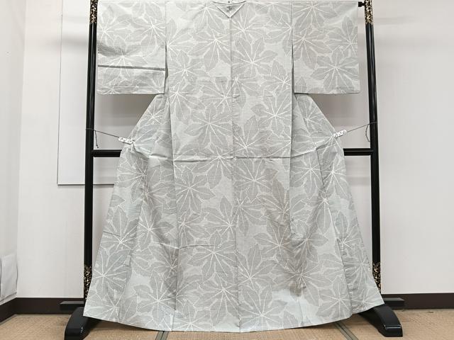 平和屋着物▽上質な紬 単衣 舞葉文 正絹 逸品 CAAW1550xi