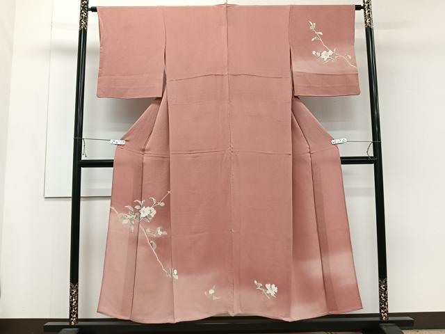 平和屋着物▽訪問着　単衣　友禅　枝花文　暈し染め　鬼しぼ縮緬　正絹　逸品　CAAW1555xi