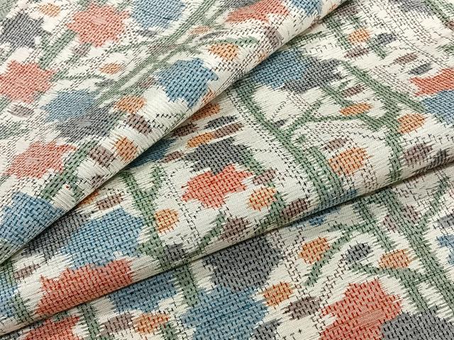 平和屋着物▽上質な紬　単衣　草花文　正絹　逸品　CAAW1573xi