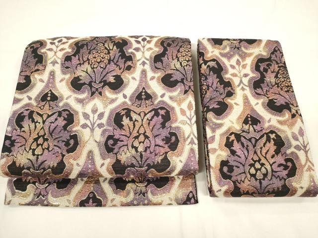 平和屋着物●つけ帯　紬地　吉祥花文　金糸　残布付き　正絹　逸品　CAAW1687ak