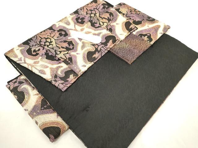 平和屋着物○つけ帯 紬地 吉祥花文 金糸 残布付き 正絹